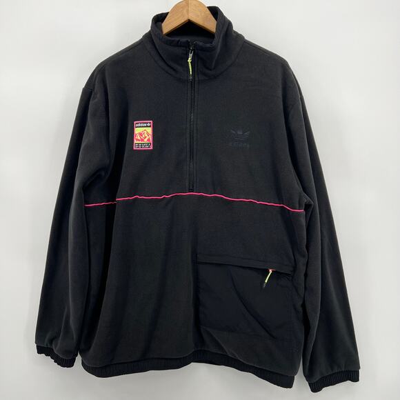 Adidas Black Polar Top Fleece Zipper Jacket Retro Style Size Large / Zip Pockets - Picture 1 of 12